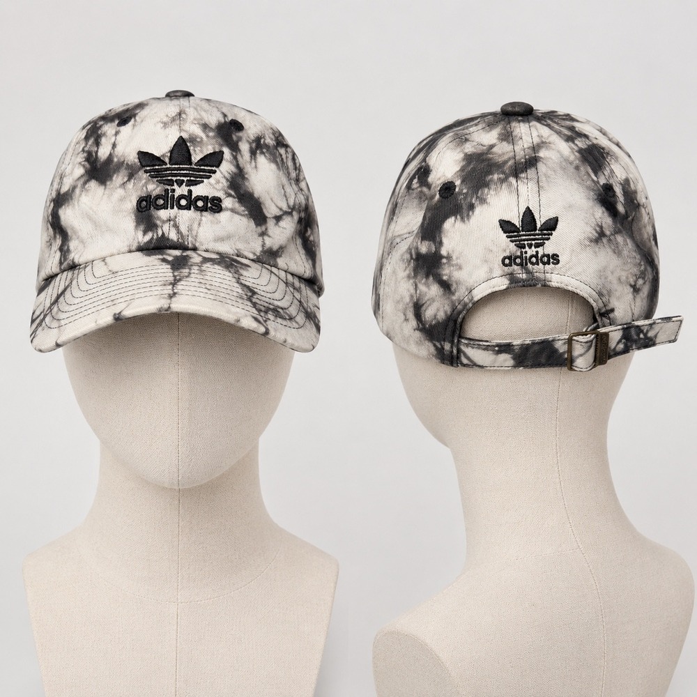 Y2K Adidas hat cap baseball hat tie dye black and white metal adjustable clamp